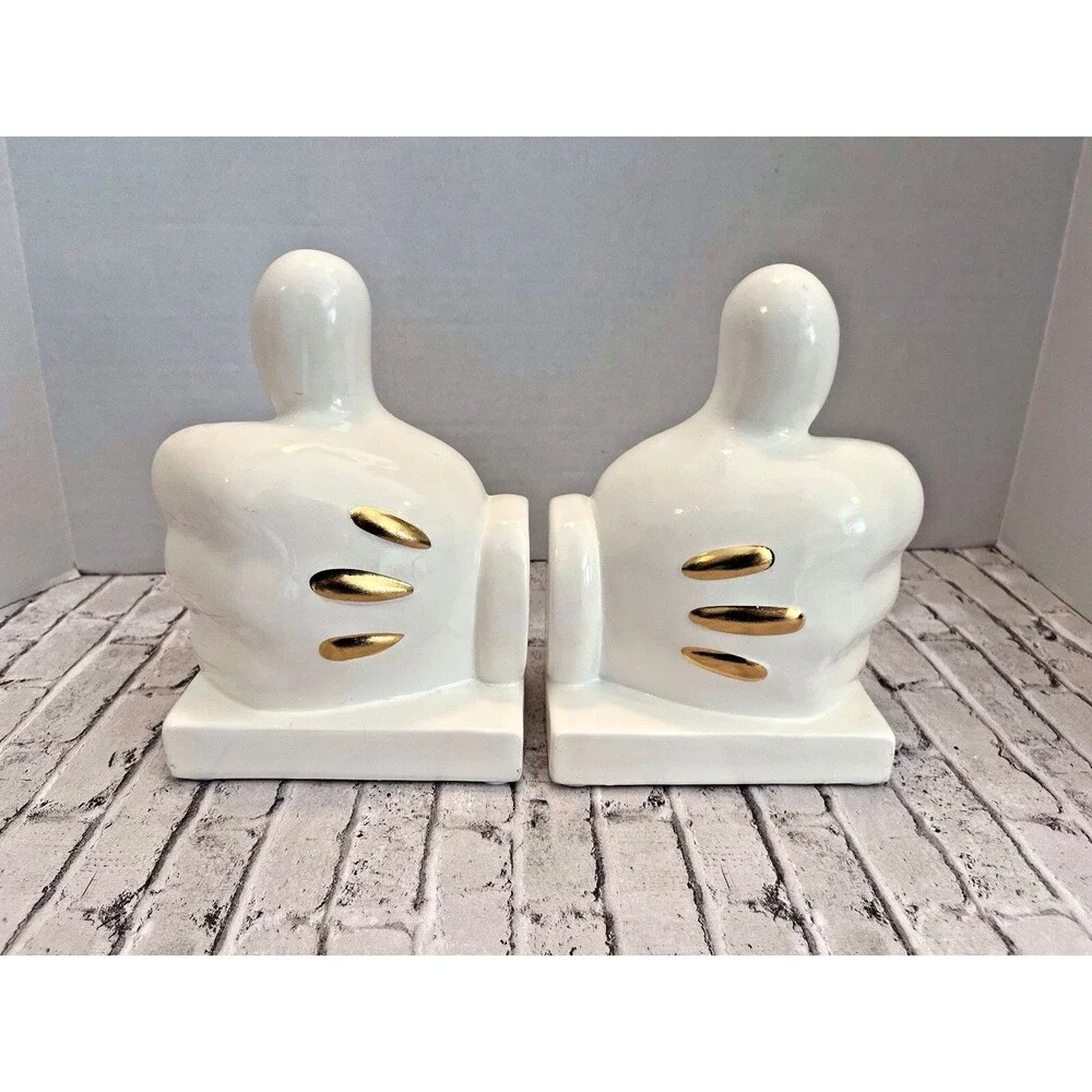 Disney Mickey Mouse Thumbs Up White Gloves Bookends Ceramic Hands Set 5.5 x 8.5